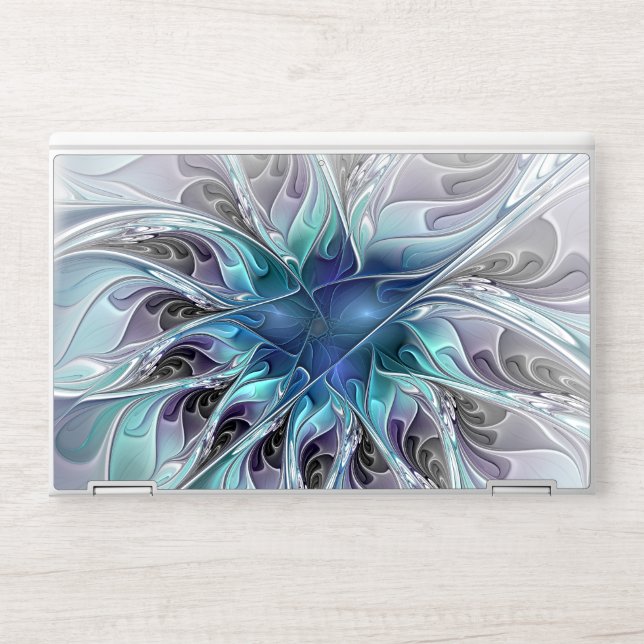 Flourish Abstract Modern Fractal Flower With Blue HP Laptop Skin (Front)