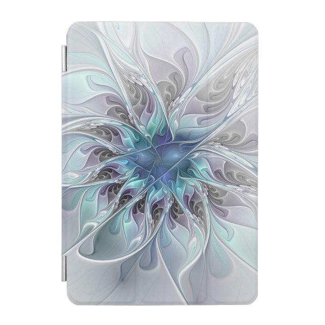 Flourish Abstract Modern Fractal Flower With Blue iPad Mini Cover (Front)