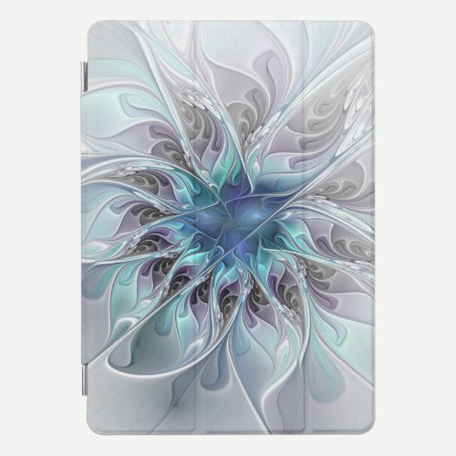 Flourish Abstract Modern Fractal Flower With Blue iPad Pro Cover