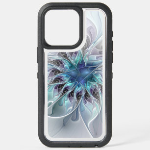 Flourish Abstract Modern Fractal Flower With Blue iPhone 15 Pro Max Case
