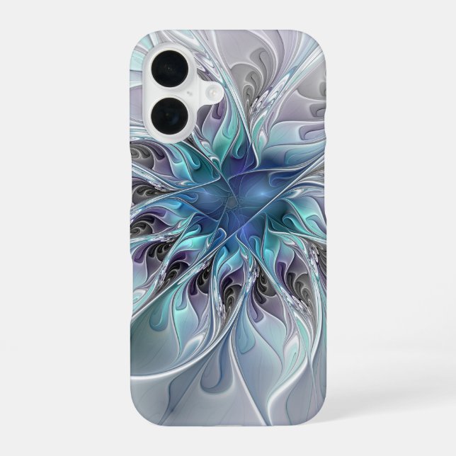Flourish Abstract Modern Fractal Flower With Blue iPhone Case (Back)