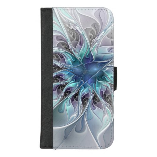 Flourish Abstract Modern Fractal Flower With Blue iPhone 87 Plus Wallet Case