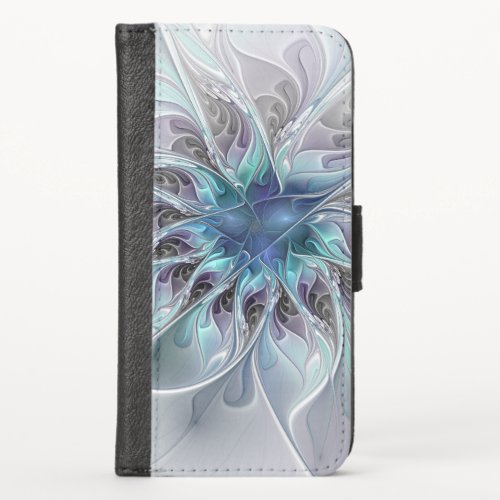 Flourish Abstract Modern Fractal Flower With Blue iPhone XS Wallet Case