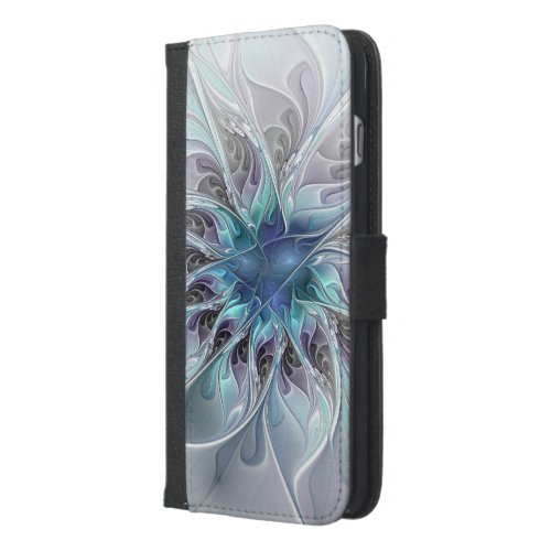 Flourish Abstract Modern Fractal Flower With Blue iPhone 66s Plus Wallet Case