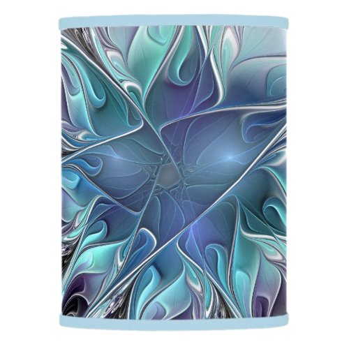 Flourish Abstract Modern Fractal Flower With Blue Lamp Shade
