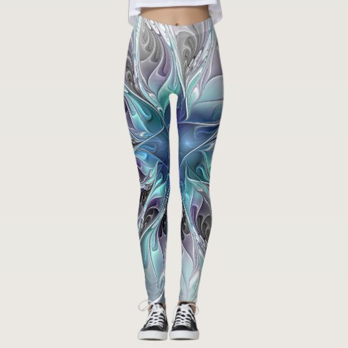 Flourish Abstract Modern Fractal Flower With Blue Leggings