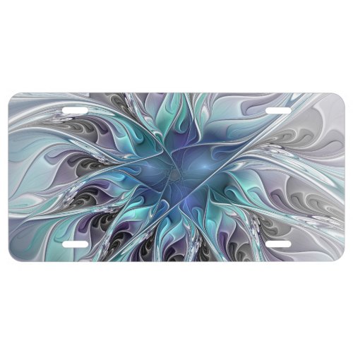 Flourish Abstract Modern Fractal Flower With Blue License Plate