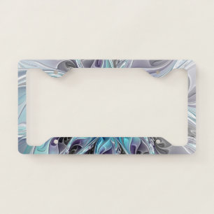 Flourish Abstract Modern Fractal Flower With Blue License Plate Frame