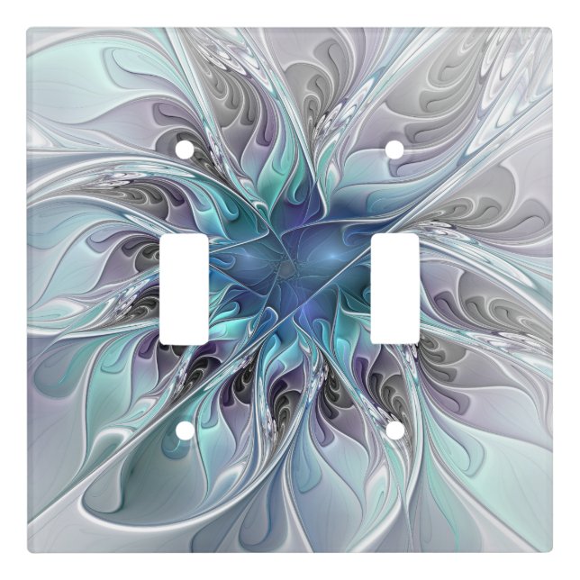 Flourish Abstract Modern Fractal Flower With Blue Light Switch Cover (Front)