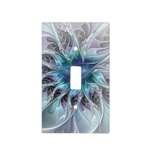 Flourish Abstract Modern Fractal Flower With Blue Light Switch Cover