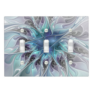 Flourish Abstract Modern Fractal Flower With Blue Light Switch Cover
