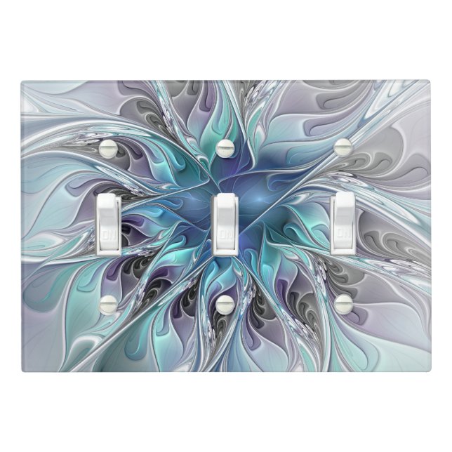 Flourish Abstract Modern Fractal Flower With Blue Light Switch Cover (In Situ)