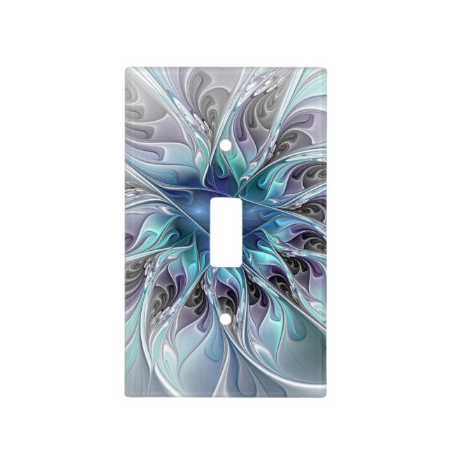 Flourish Abstract Modern Fractal Flower With Blue Light Switch Cover (Front)