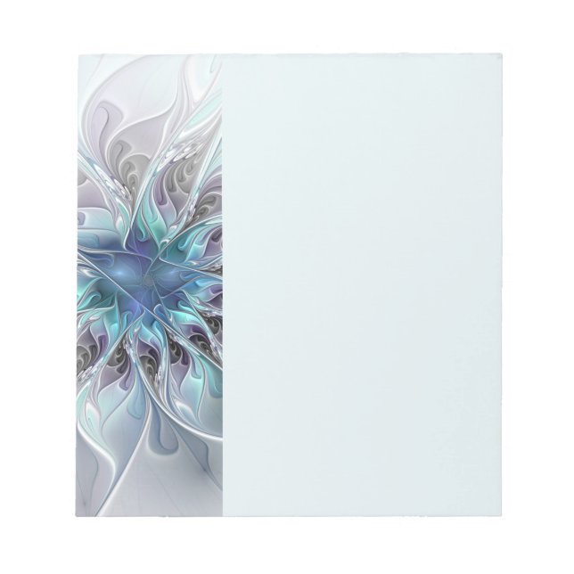 Flourish Abstract Modern Fractal Flower With Blue Notepad (Front)