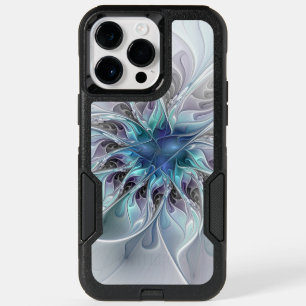 Flourish Abstract Modern Fractal Flower With Blue OtterBox iPhone 14 Pro Max Case