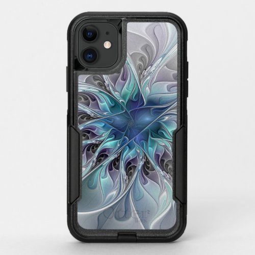 Flourish Abstract Modern Fractal Flower With Blue OtterBox Commuter iPhone 11 Case