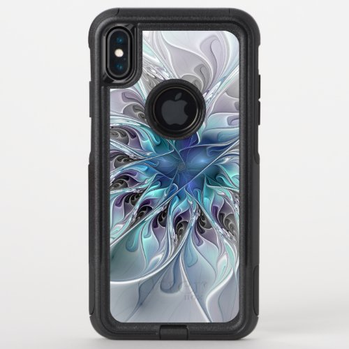 Flourish Abstract Modern Fractal Flower With Blue OtterBox Commuter iPhone XS Max Case