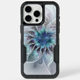 Flourish Abstract Modern Fractal Flower With Blue iPhone 15 Pro Max Case