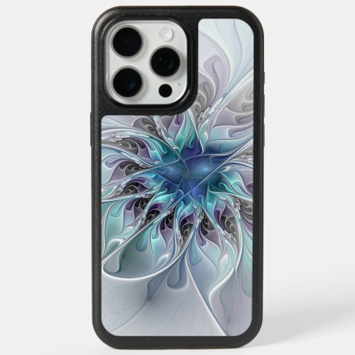 Flourish Abstract Modern Fractal Flower With Blue iPhone 15 Pro Max Case