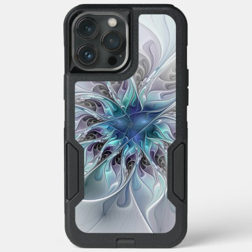 Flourish Abstract Modern Fractal Flower With Blue iPhone 13 Pro Max Case