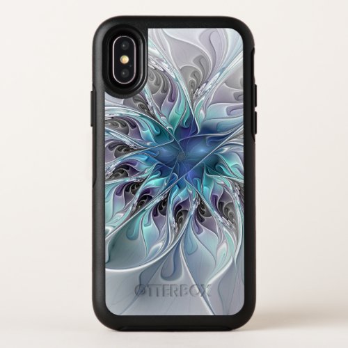 Flourish Abstract Modern Fractal Flower With Blue OtterBox Symmetry iPhone XS Case
