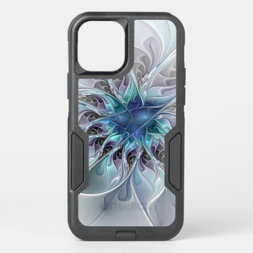 Flourish Abstract Modern Fractal Flower With Blue OtterBox Commuter iPhone 12 Case