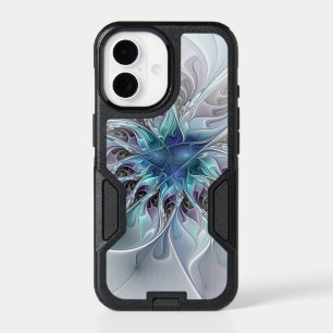 Flourish Abstract Modern Fractal Flower With Blue iPhone 17 Case