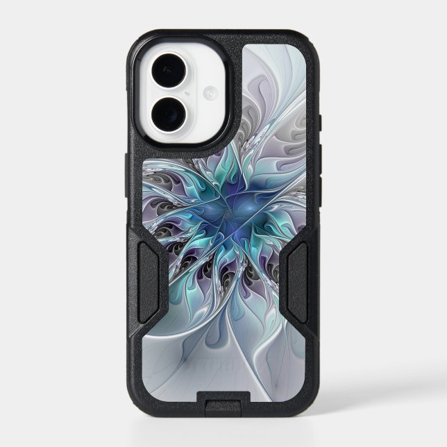 Flourish Abstract Modern Fractal Flower With Blue Otterbox iPhone Case (Back)