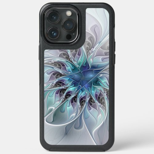 Flourish Abstract Modern Fractal Flower With Blue iPhone 13 Pro Max Case