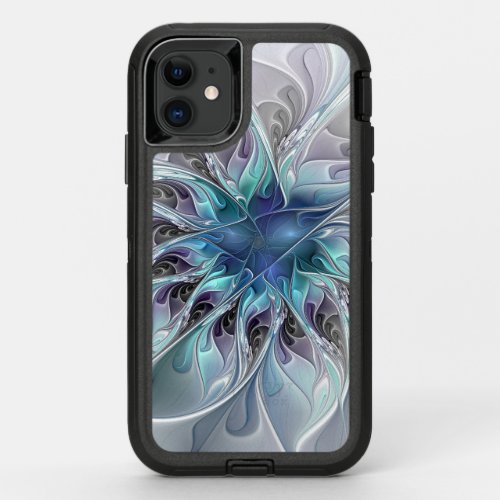 Flourish Abstract Modern Fractal Flower With Blue OtterBox Defender iPhone 11 Case