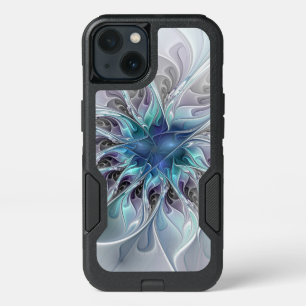 Flourish Abstract Modern Fractal Flower With Blue iPhone 13 Case