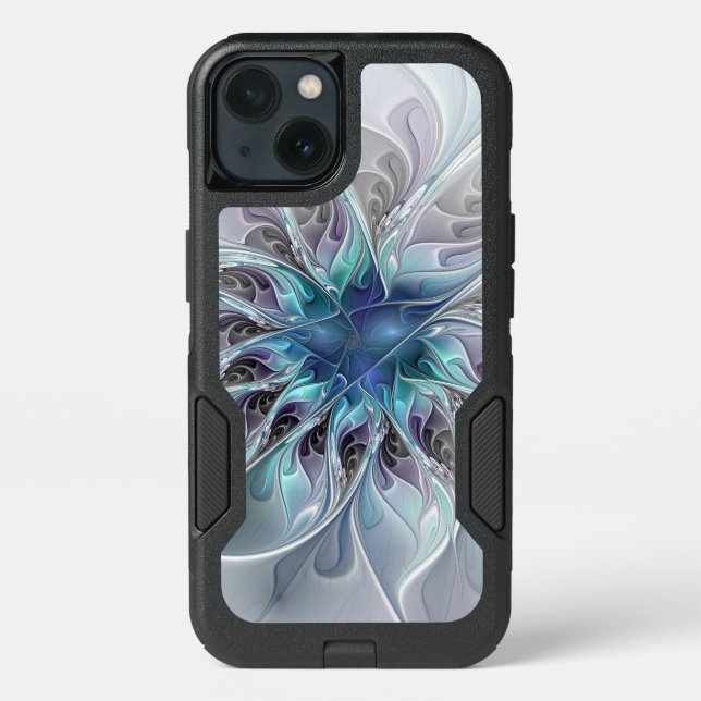 Flourish Abstract Modern Fractal Flower With Blue Otterbox iPhone Case (Back)