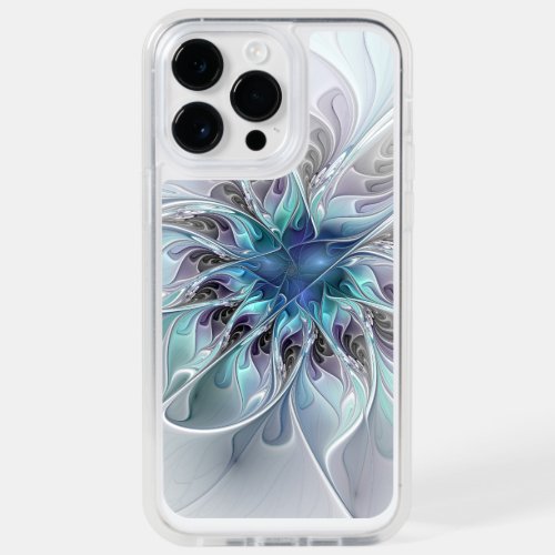 Flourish Abstract Modern Fractal Flower With Blue OtterBox iPhone 14 Pro Max Case