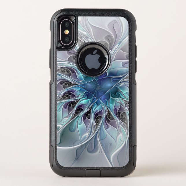 Flourish Abstract Modern Fractal Flower With Blue Otterbox iPhone Case (Back)