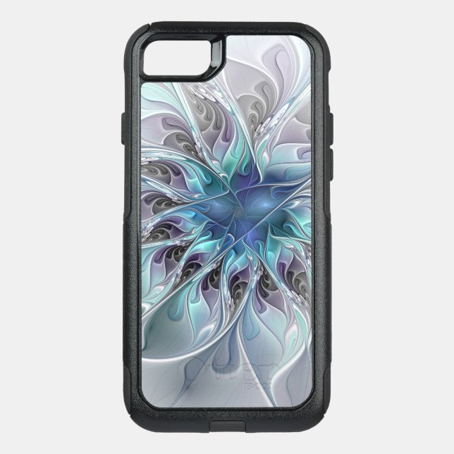 Flourish Abstract Modern Fractal Flower With Blue Otterbox iPhone Case (Back)