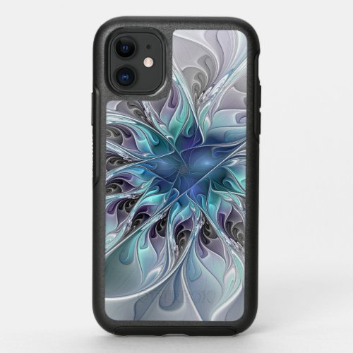 Flourish Abstract Modern Fractal Flower With Blue OtterBox Symmetry iPhone 11 Case