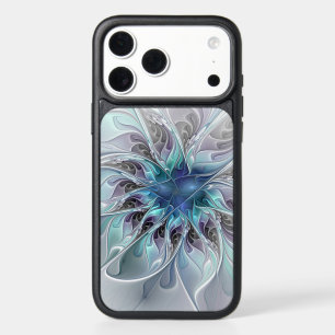 Flourish Abstract Modern Fractal Flower With Blue iPhone 17 Pro Max Case