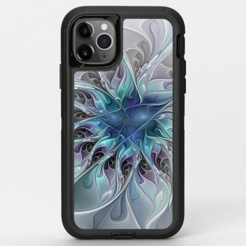 Flourish Abstract Modern Fractal Flower With Blue OtterBox Defender iPhone 11 Pro Max Case