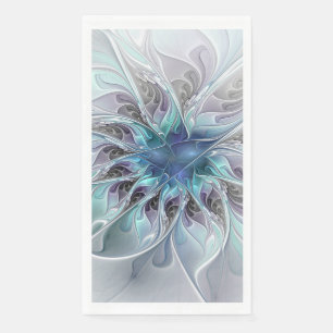Flourish Abstract Modern Fractal Flower With Blue Paper Guest Towels