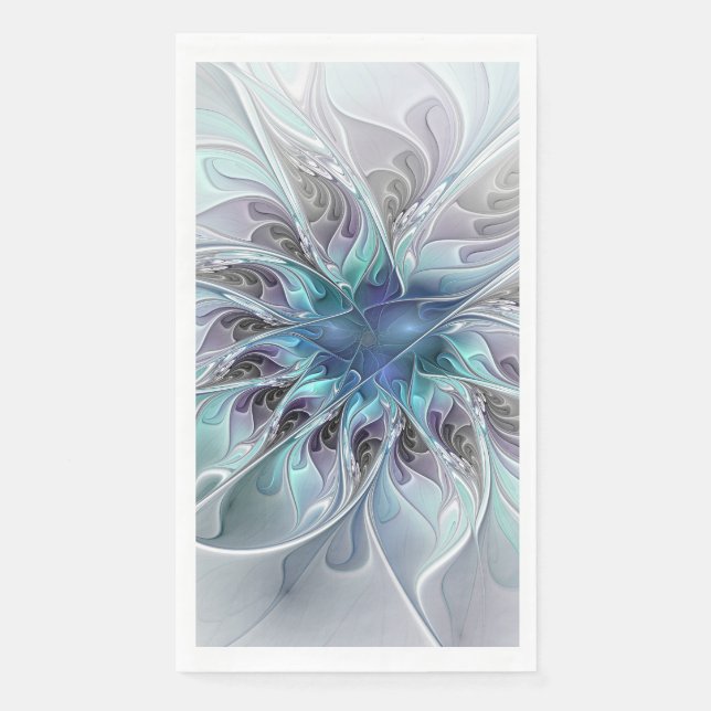 Flourish Abstract Modern Fractal Flower With Blue Paper Guest Towels (Front)
