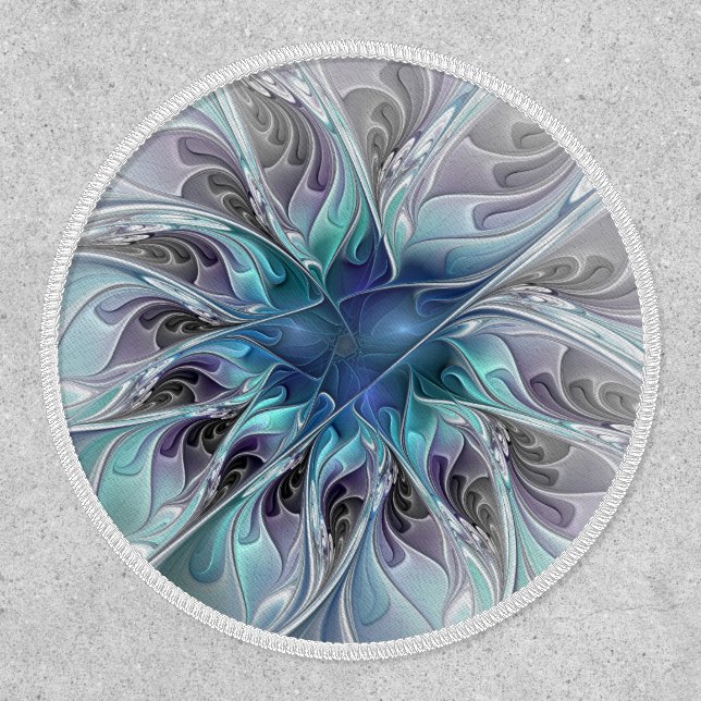 Flourish Abstract Modern Fractal Flower With Blue Patch (Front)