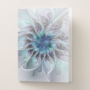 Flourish Abstract Modern Fractal Flower With Blue Pocket Folder