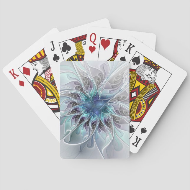 Flourish Abstract Modern Fractal Flower With Blue Poker Cards (Back)