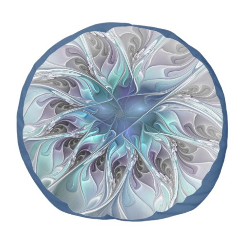 Flourish Abstract Modern Fractal Flower With Blue Pouf