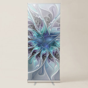 Flourish Abstract Modern Fractal Flower With Blue Retractable Banner