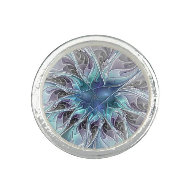 Flourish Abstract Modern Fractal Flower With Blue Ring (Front)