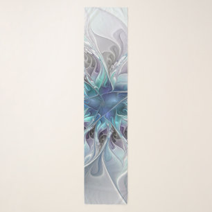 Flourish Abstract Modern Fractal Flower With Blue Scarf