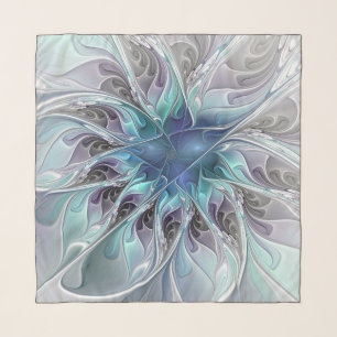 Flourish Abstract Modern Fractal Flower With Blue Scarf