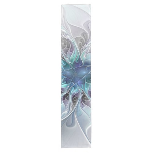 Flourish Abstract Modern Fractal Flower With Blue Short Table Runner