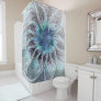 Flourish Abstract Modern Fractal Flower With Blue Shower Curtain